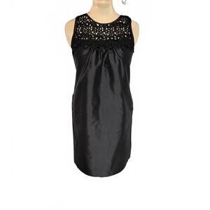 Karen Kane 100% Silk Black Lace Rosette & Beaded Shift Dress XS